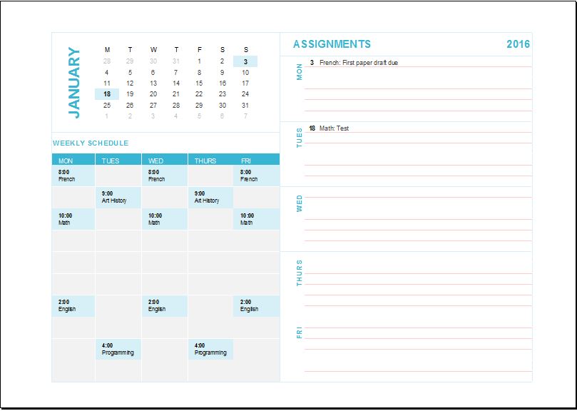 Weekly Homework Template from www.dotxls.org