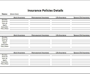 Insurance Policies Record sheet