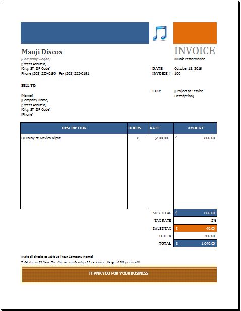 Music Invoice Template