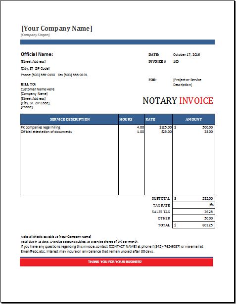 Notary Invoice Template Excel Format Excel Templates