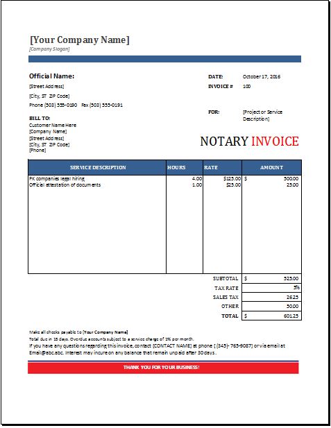 notary invoice template excel format  word  excel templates