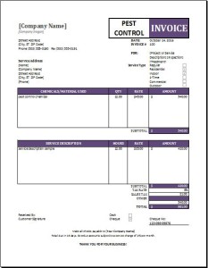 Pest Control Invoice for EXCEL