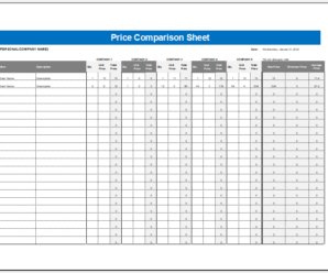 Price Comparison Sheet