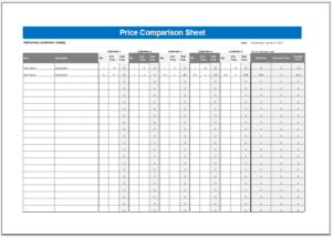 Price comparison worksheet template for Excel