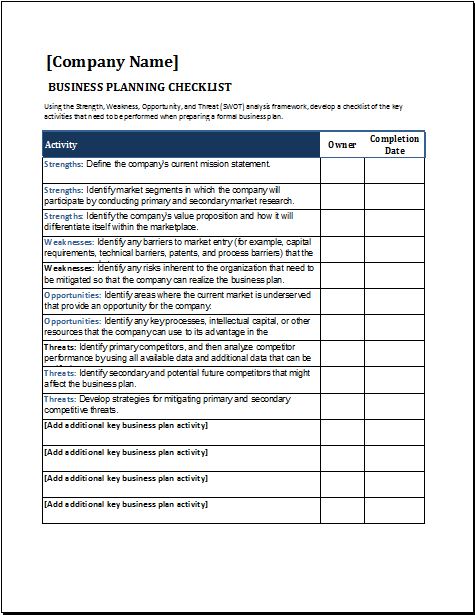 Business planning checklist