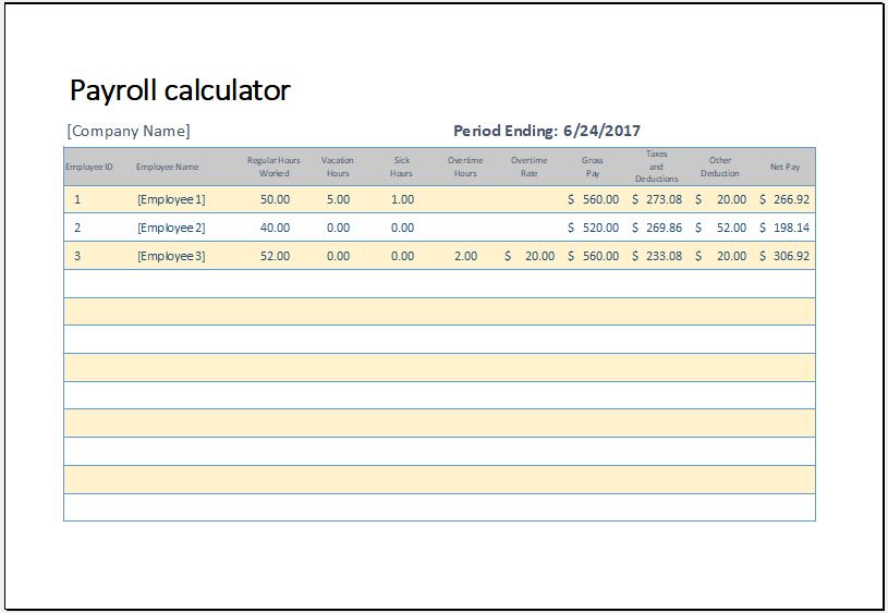 Payroll Calculation Excel Sheet Excel Templates
