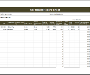 Car Rental Record Sheet