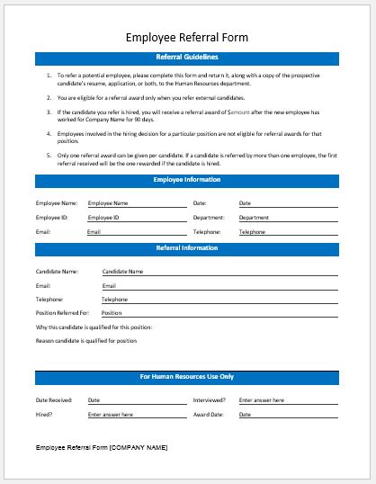 Employee Referral Form Templates MS Word | Excel Templates