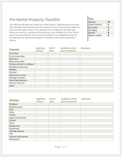Pre Rental Property Checklist