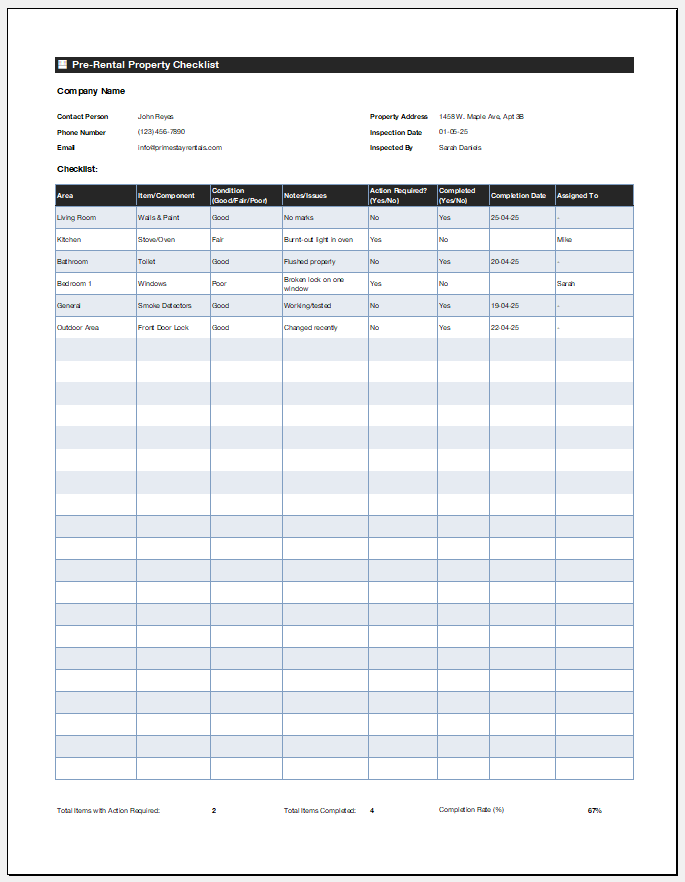 Pre-Rental Property Checklist