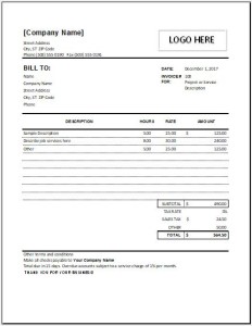 Hourly Service Invoice