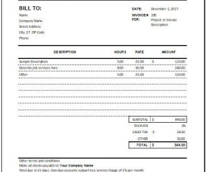 Hourly Service Invoice