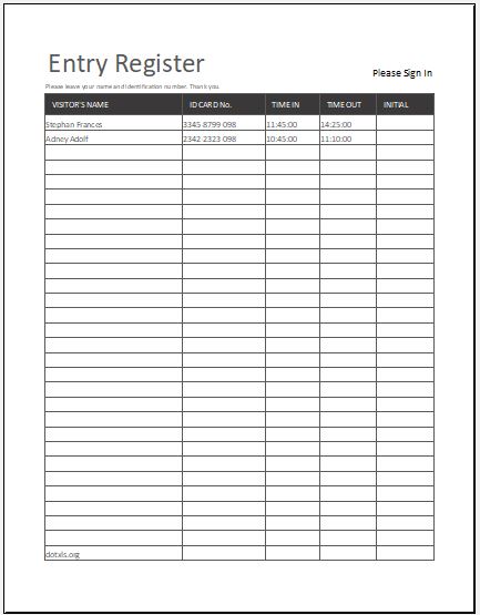 Visitor Sign In Sheet Template Excel from www.dotxls.org