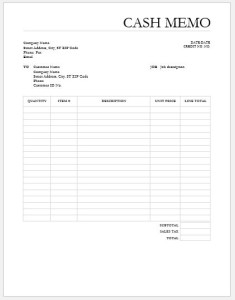 MS Word cash memo template
