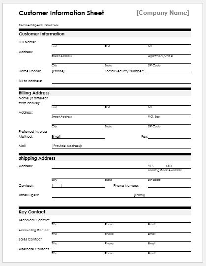 Client Information Sheet Template For Ms Word Word Excel Templates