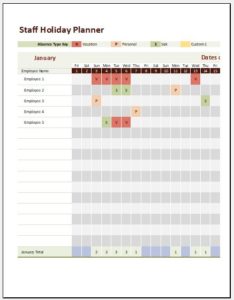 Staff holiday planner