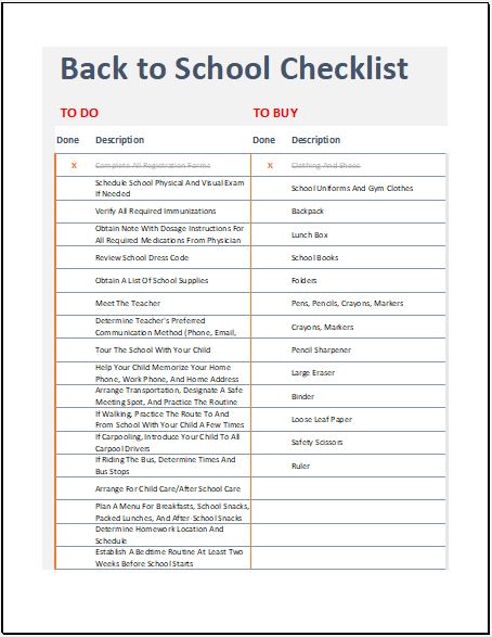 Back-to-school Checklist Template for Excel