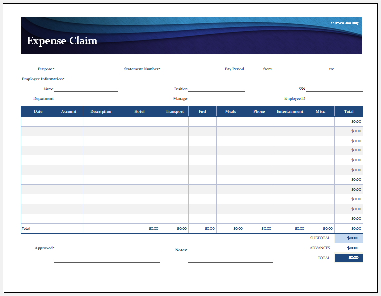 Expense Claim Sheet for Excel