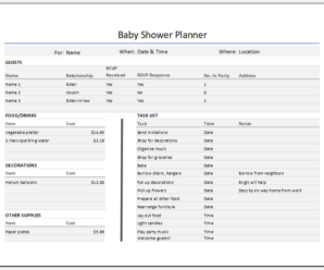 Baby Shower Guest Food  & Task Planner