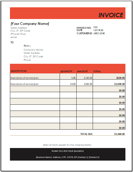 Computer repairing bill format