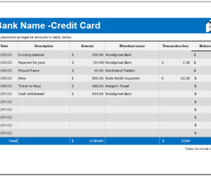 Credit Card Use Personal Log