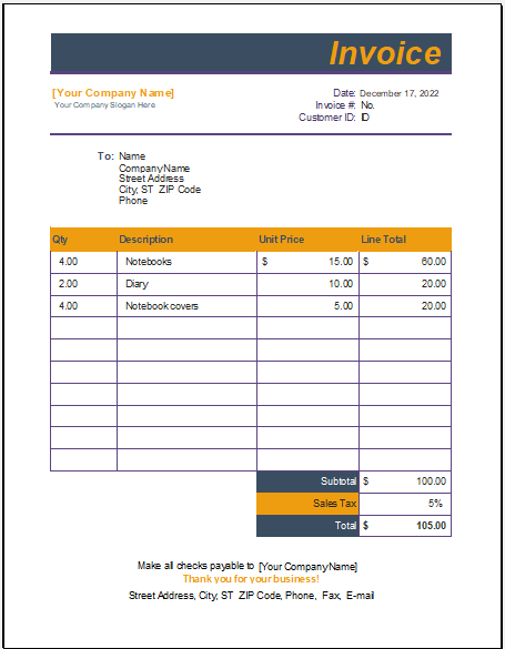 Stationery bill format and template